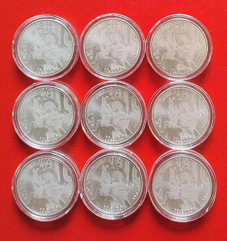 9x Jubileum Tientjes UNC in Sterling (925) Zilver, Postzegels en Munten, Munten | Nederland, Setje, 10 gulden, Koningin Juliana