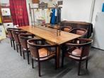 Eiken Stamtafel + 9 Stoelen - 264x97cm - Mancave, Ophalen, Gebruikt, Eikenhout, 200 cm of meer