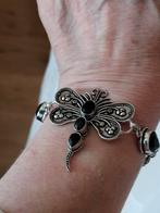 Mooie zilveren 925 armband met vlinder zwart onyx 22cm, Sieraden, Tassen en Uiterlijk, Armbanden, Nieuw, Met edelsteen, Zilver
