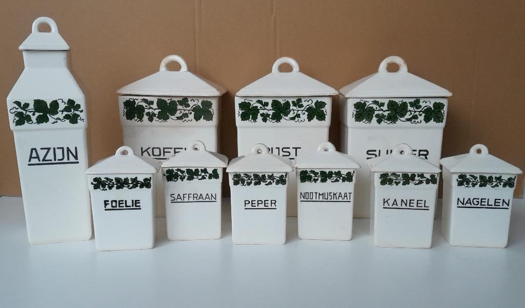 Set van 10 vintage voorraadpotten, Antiek en Kunst, Antiek | Keramiek en Aardewerk, Ophalen of Verzenden