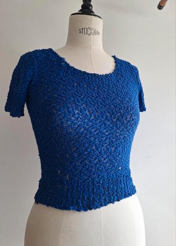 IEN & JAN tshirt small vintage 90s grof knitwear stretch blu beschikbaar voor biedingen