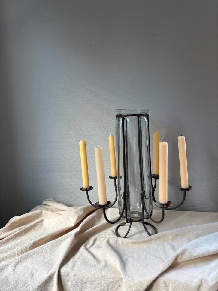Vintage Venetiaans vaas & castiron 6armige kandelaar h42cm, Huis en Inrichting, Woonaccessoires | Kandelaars en Kaarsen, Zo goed als nieuw