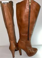 Sexy bruin geheel leren laarzen met 12 cm hak mt 37, Hoge laarzen, Bruin, Made in portugal, Ophalen of Verzenden