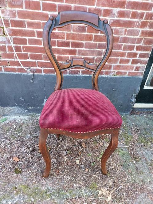 Biedermeier oorstoel, rode velours bekleding., Antiek en Kunst, Antiek | Meubels | Stoelen en Banken, Ophalen