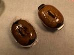 Twee bruine paté schaaltjes met deksel, Overige materialen, Gebruikt, Bruin, Ophalen of Verzenden