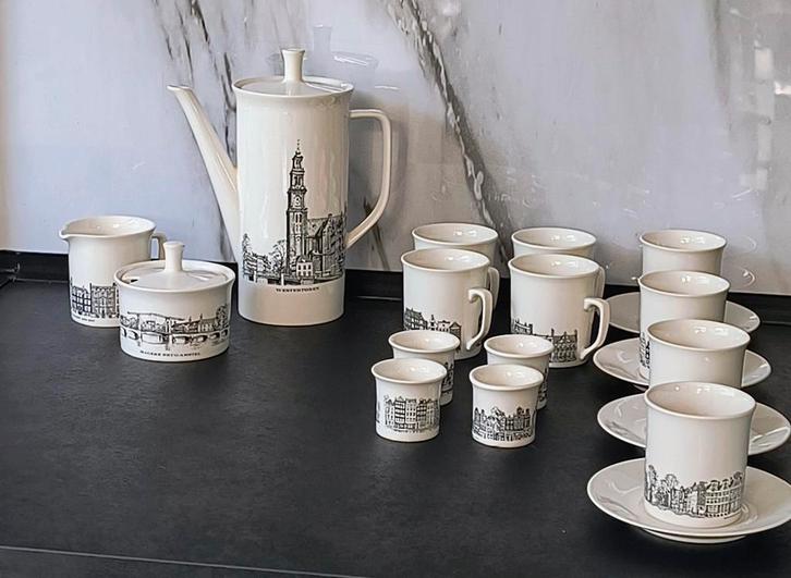Uniek vintage koffie en theeservies met Amsterdamse grachten, Huis en Inrichting, Keuken | Servies, Zo goed als nieuw, Overige stijlen