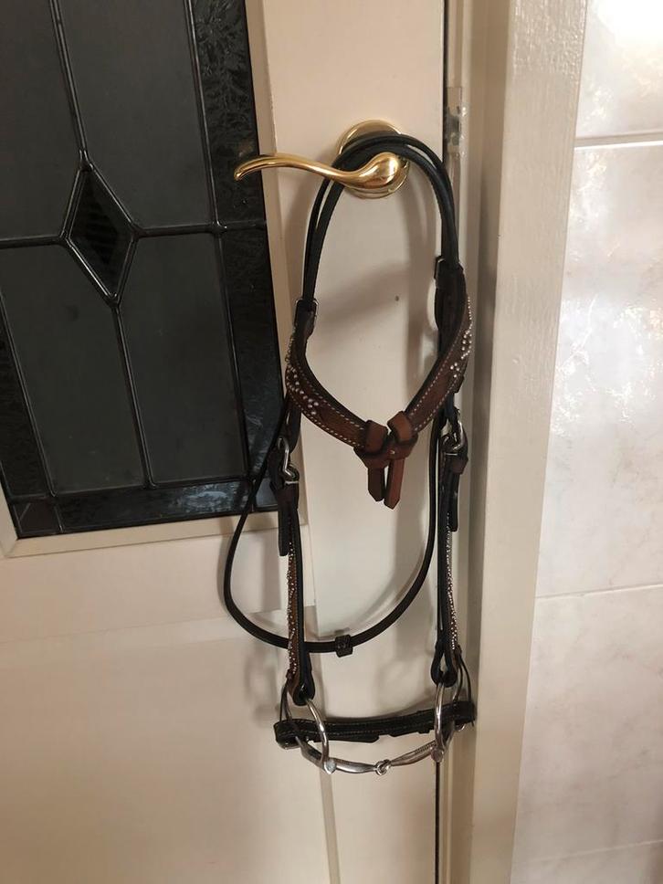 Western lederen hoofdstel Stonedeek, Dieren en Toebehoren, Paarden en Pony's | Hoofdstellen en Tuigage, Zo goed als nieuw, Western
