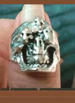 Ring doodshoofden maat 20, Verzenden, Nieuw, Zilver