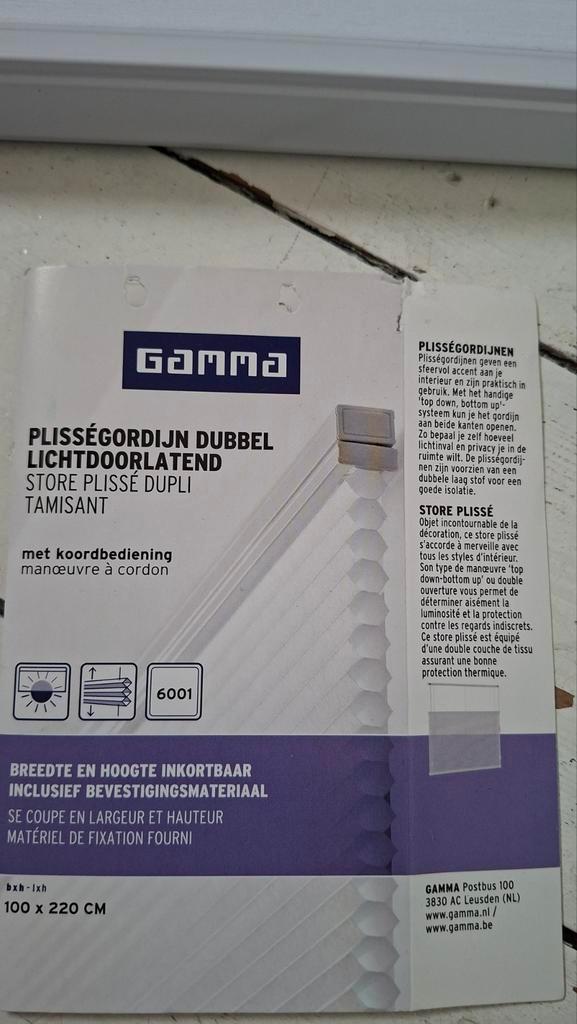 Gamma Plisségordijn Dubbel Lichtdoorlatend 100x220 Nieuw, Huis en Inrichting, Stoffering | Gordijnen en Lamellen, Ophalen