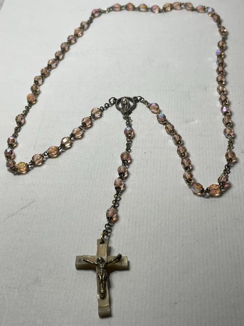 Rozenkrans met roze aurora borealis kralen., Sieraden, Tassen en Uiterlijk, Antieke sieraden, Ketting, Overige materialen, Ophalen