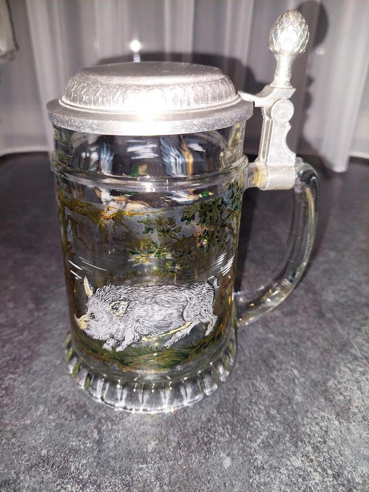 Vintage Duitse Bierpul met Deksel, Antiek en Kunst, Antiek | Glas en Kristal, Ophalen of Verzenden