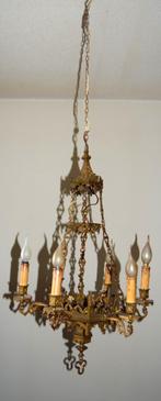 19e eeuwse Franse bronzen vergulde kroonluchter neo-gotiek, Antiek en Kunst, Antiek | Lampen, Verzenden