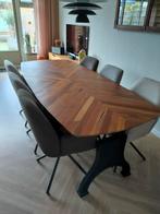 Industriële houten eettafel gietijzeren onderstel Hupe, Ophalen, 200 cm of meer, 50 tot 100 cm, Zo goed als nieuw