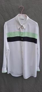 Vintage blouse, maat 42/XL - wit + groen & blauwe streep, Kleding | Dames, Wit, Ophalen of Verzenden, Gedragen, Basler