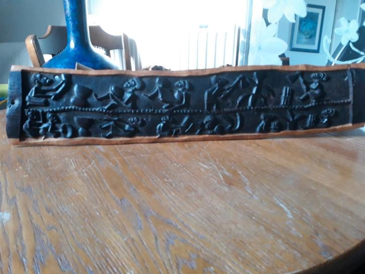 Houten Wanddecoratie met Afrikaanse Motieven, Antiek en Kunst, Kunst | Beelden en Houtsnijwerken, Ophalen of Verzenden