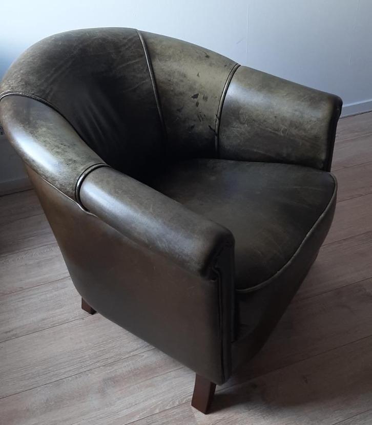 Leren fauteuil, Huis en Inrichting, Fauteuils, Gebruikt, Leer, 50 tot 75 cm, 75 tot 100 cm, Ophalen