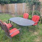 metalen tuinset, tuintafel, 4 tuinstoelen en krukje, Tuin en Terras, Tuinsets en Loungesets, Ophalen, Gebruikt, Bijzettafel, Tuinset