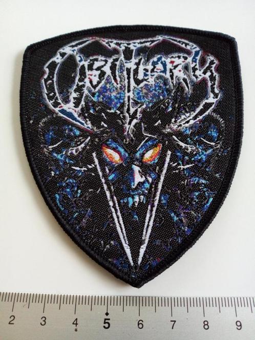 Obituary zeer  mooie limited edition shield patch o100 metal, Verzamelen, Muziek, Artiesten en Beroemdheden, Nieuw, Kleding, Verzenden