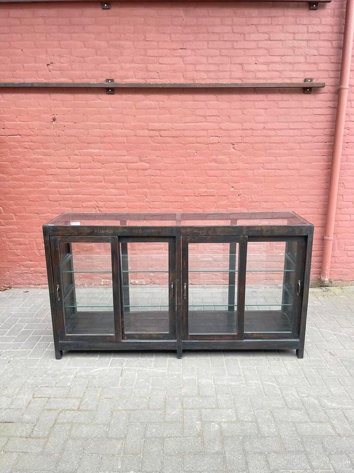 Antieke teakhouten toonbank met donkere patina, Huis en Inrichting, Woonaccessoires | Overige, Zo goed als nieuw, Ophalen of Verzenden