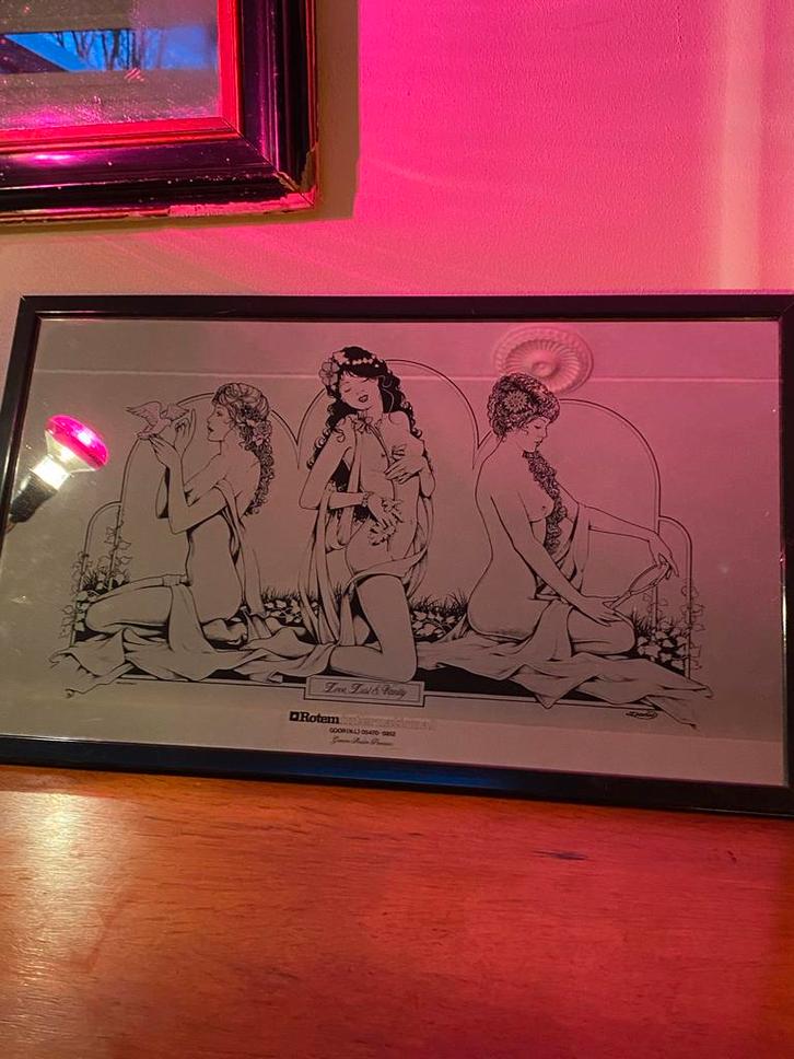 Spiegel met Erotische Afbeelding - Mancave Decoratie, Huis en Inrichting, Woonaccessoires | Spiegels, Gebruikt, Minder dan 50 cm