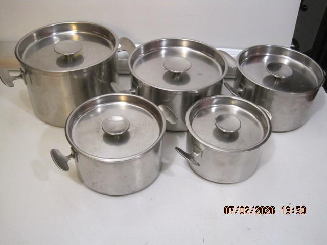 dick simonis rvs design pannen 3,5/2,5/2/1,5 /1 liter (374), Huis en Inrichting, Keuken | Potten en Pannen, Gebruikt, Pannenset