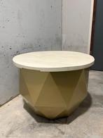 Bijzettafel / Salontafel Goud met Beige Houten Blad, Ophalen, Minder dan 45 cm, Rond, 55 tot 75 cm