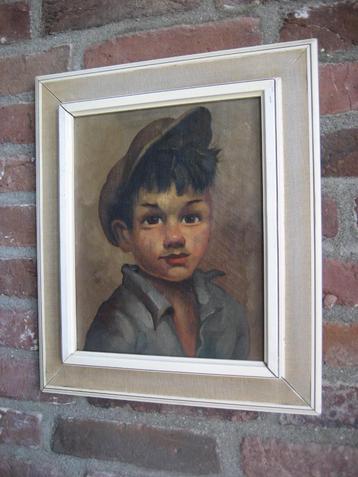 Portret Jongen met Pet - olieverf jongensportret op linnen beschikbaar voor biedingen
