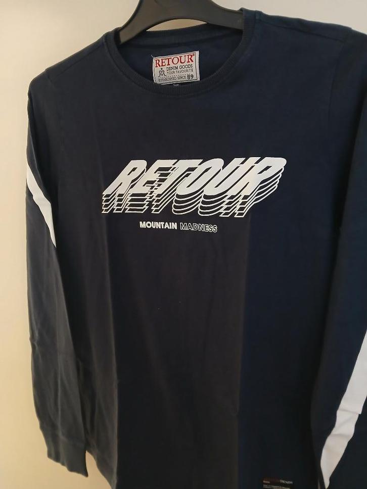 donker blauw langarm retour maat 13/14, Kinderen en Baby's, Kinderkleding | Maat 158, Zo goed als nieuw, Jongen, Trui of Vest