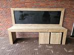 Steigerhouten speeltafel met krijtbord en twee bakken, Ophalen, Zo goed als nieuw