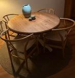 Ronde oudgrenen tafel met 4 nieuwe wishbone stoelen, Huis en Inrichting, Ophalen, Gebruikt, Rond, Combi