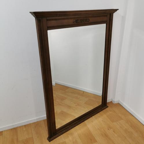 Antiek, landelijke houten schouwspiegel, facet spiegel, Huis en Inrichting, Woonaccessoires | Spiegels, Gebruikt, Minder dan 100 cm