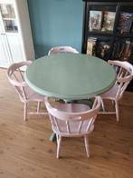 Leuke vintage eethoek met ronde tafel en stoelen, Huis en Inrichting, Complete eetkamers, Ophalen, Gebruikt, Vintage, Minder dan 4 stoelen