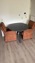Zwarte ronde tafel marmer look, Ophalen, Zo goed als nieuw, 4 tot 6 stoelen