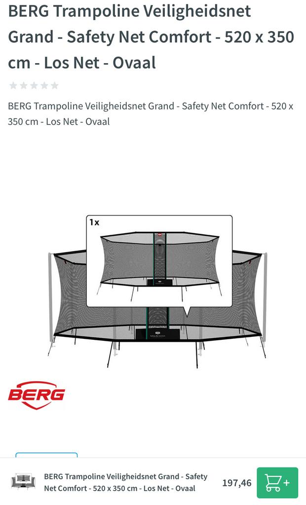 Berg trampoline veiligheidsnet 520x350 ovaal 8 palen, Ophalen of Verzenden, Nieuw