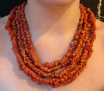 Bloedkoraal 6-strengs antieke ketting fraai slot zilver dame, Verzenden, Zilver, Ketting, Met edelsteen