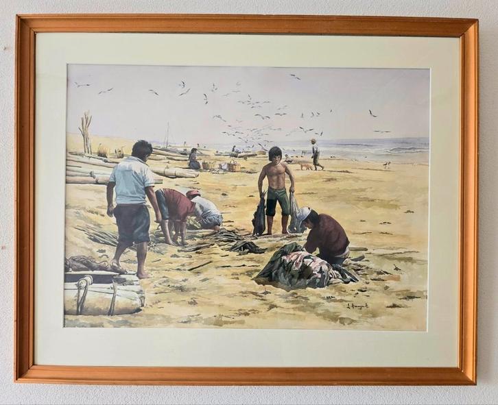 ZEER GROOT AQUAREL SCHILDERIJ. L. Amayaa Amaya waterverf, Antiek en Kunst, Kunst | Schilderijen | Klassiek, Ophalen