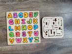 Houten kinderpuzzel alfabet en cijfers, Ophalen of Verzenden, 10 tot 50 stukjes, Gebruikt, 2 tot 4 jaar