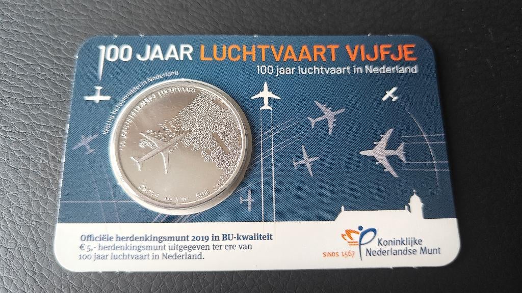 CoinCard - Het 100 Jaar Luchtvaart vijfje BU, Ophalen of Verzenden, Koningin Beatrix, Euro's, Setje