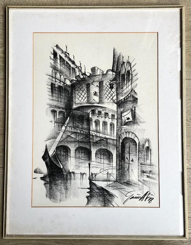 Moderen architectonische compositie (Litho), Antiek en Kunst, Kunst | Litho's en Zeefdrukken, Ophalen