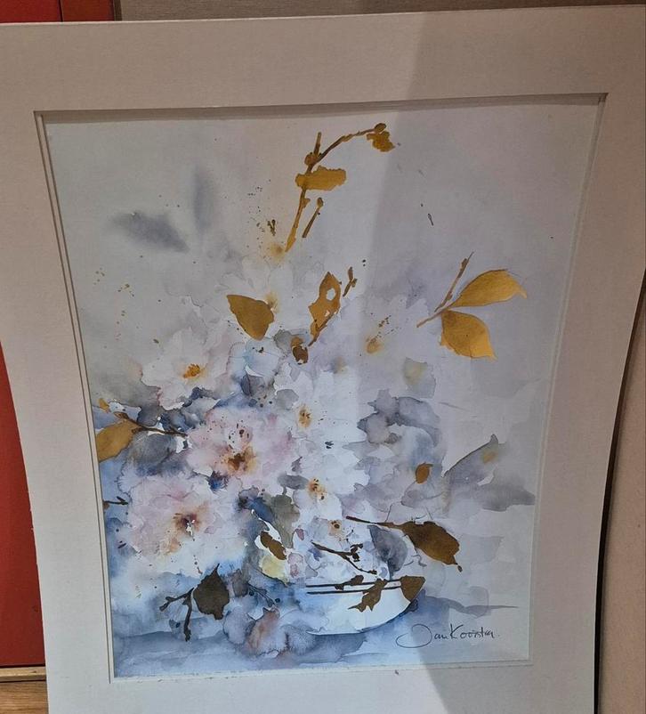 2 schilderijen van Jan Kooistra - Bloemen zonder lijst, Antiek en Kunst, Kunst | Schilderijen | Abstract, Ophalen of Verzenden