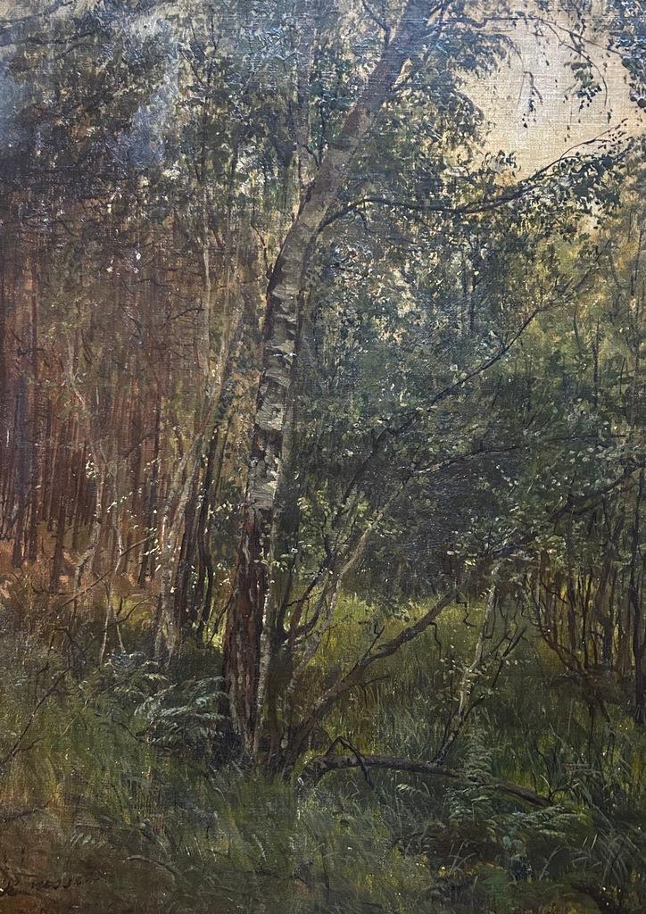 Oud bosgezicht uit 1881 (Jules Rousset?), Antiek en Kunst, Kunst | Schilderijen | Klassiek, Ophalen of Verzenden