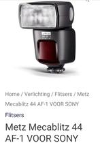 Flitser Metz 44 AF-1 digital, Sony + Hähnel Captur + Houder, Ophalen of Verzenden, Metz, Zo goed als nieuw, Kantelbaar