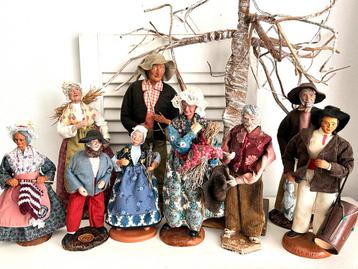 Vintage poppen kerststalpoppen Provence dorpsbewoners 9 sts beschikbaar voor biedingen