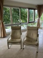Twee comfortabele beige leren fauteuils, Huis en Inrichting, Ophalen, Minder dan 50 cm, Gebruikt, Minder dan 75 cm