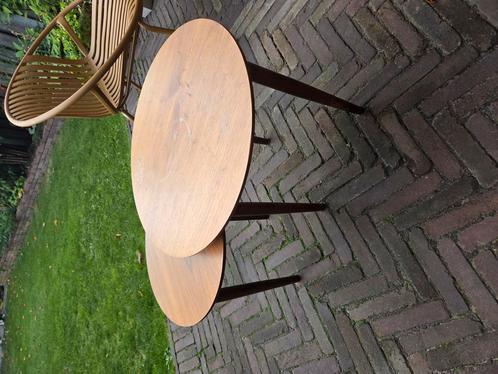 bijzettafel, Huis en Inrichting, Tafels | Bijzettafels, Gebruikt, Rond, 45 tot 60 cm, Minder dan 55 cm, Hout, Ophalen