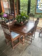 Antieke houten eettafel met stoelen, Ophalen, Gebruikt, 100 tot 150 cm, Eikenhout