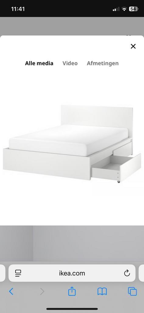 Ikea bed Malm met 4 lades, incl. lattenbodems, Huis en Inrichting, Slaapkamer | Bedden, Zo goed als nieuw, Tweepersoons, 180 cm