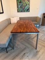 Teakhouten Eetkamertafel met RVS Onderstel, Huis en Inrichting, Tafels | Eettafels, Gebruikt, Teakhout, Vijf personen of meer