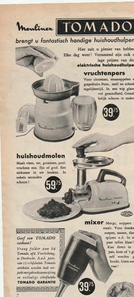 Retro reclame 1959 Tomado mixer huishoudmolen, Verzamelen, Retro, Overige typen, Verzenden