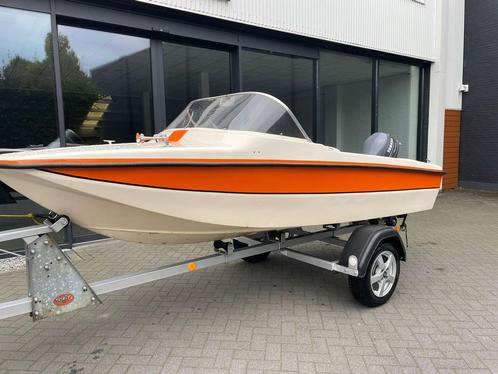 Hellwig Retro speedboot met trailer 9.9 pk vaarbewijs vrij, Watersport en Boten, Speedboten, Gebruikt, 3 tot 6 meter, Benzine